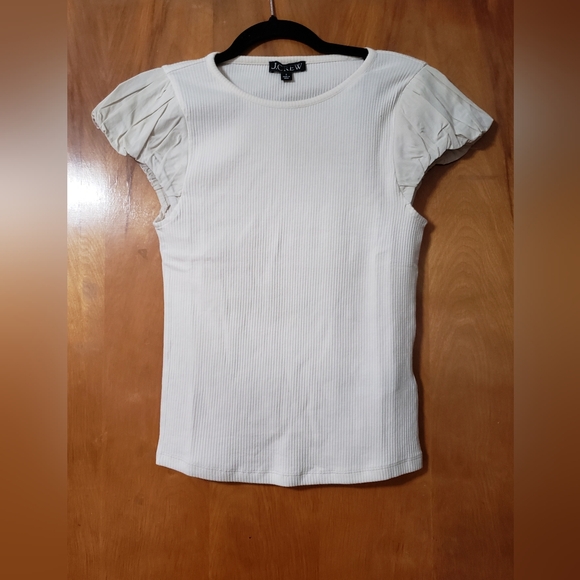 Nwt J.Crew Vintage Rib Tee / Poplin Puff Sleeves,  in Natural size Small - Picture 3 of 6